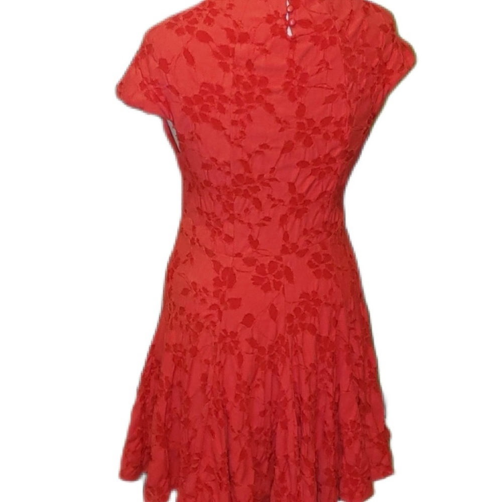 Free People Vintage Flared Burnt Red Mini Dress Floral Design - S - Picture 2 of 13